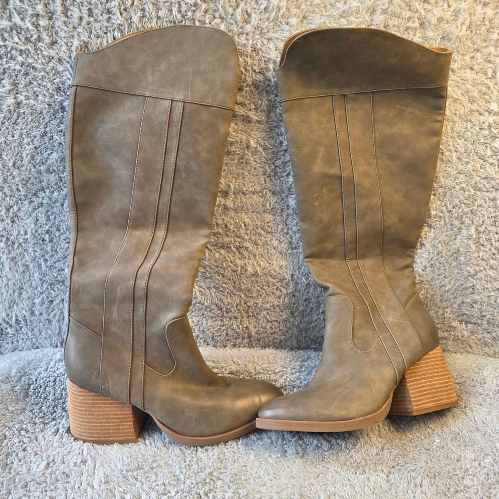 Kork-Ease Women Avril Gray Taupe Knee High Suede Leather Block Heel Boots 9M NEW - Picture 3 of 9